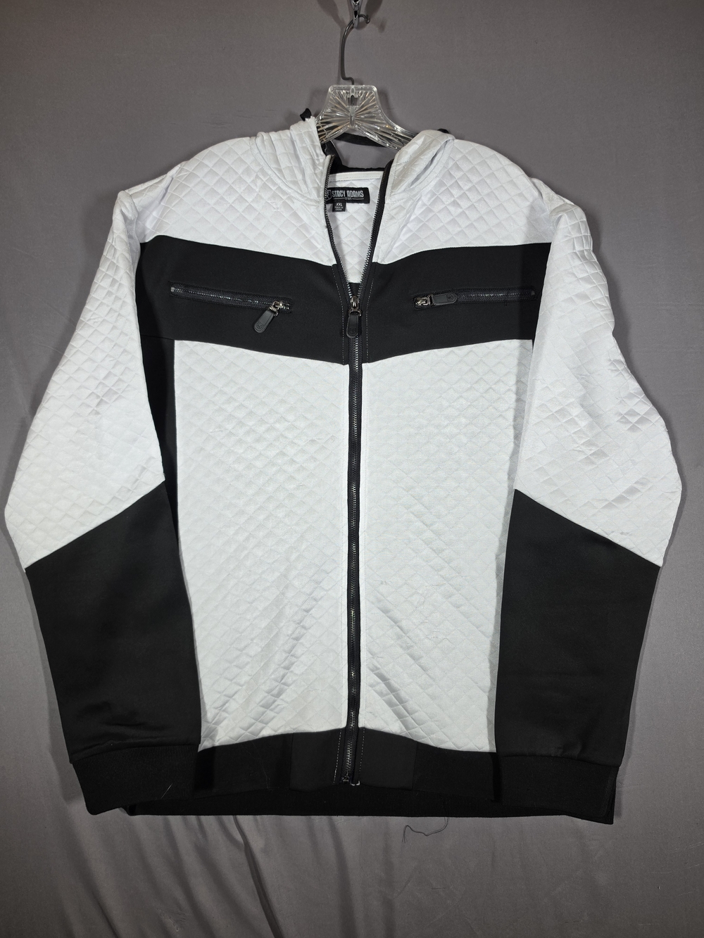 Stacy Adams Men’s XXL Full Zip Hoodie Black White Quilted Colorblock Jacket